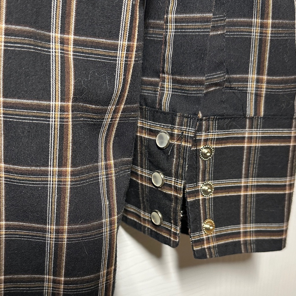 Ely Cattleman Mens Pearl Snap L/S Black and Brown Plaid Shirt - Picture 3 of 8